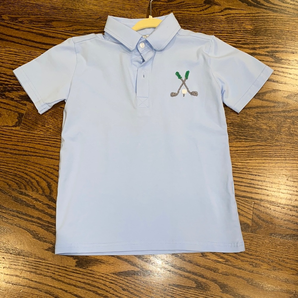 Boys preppy golf polo shirt by The Bella Bean, size 8.
